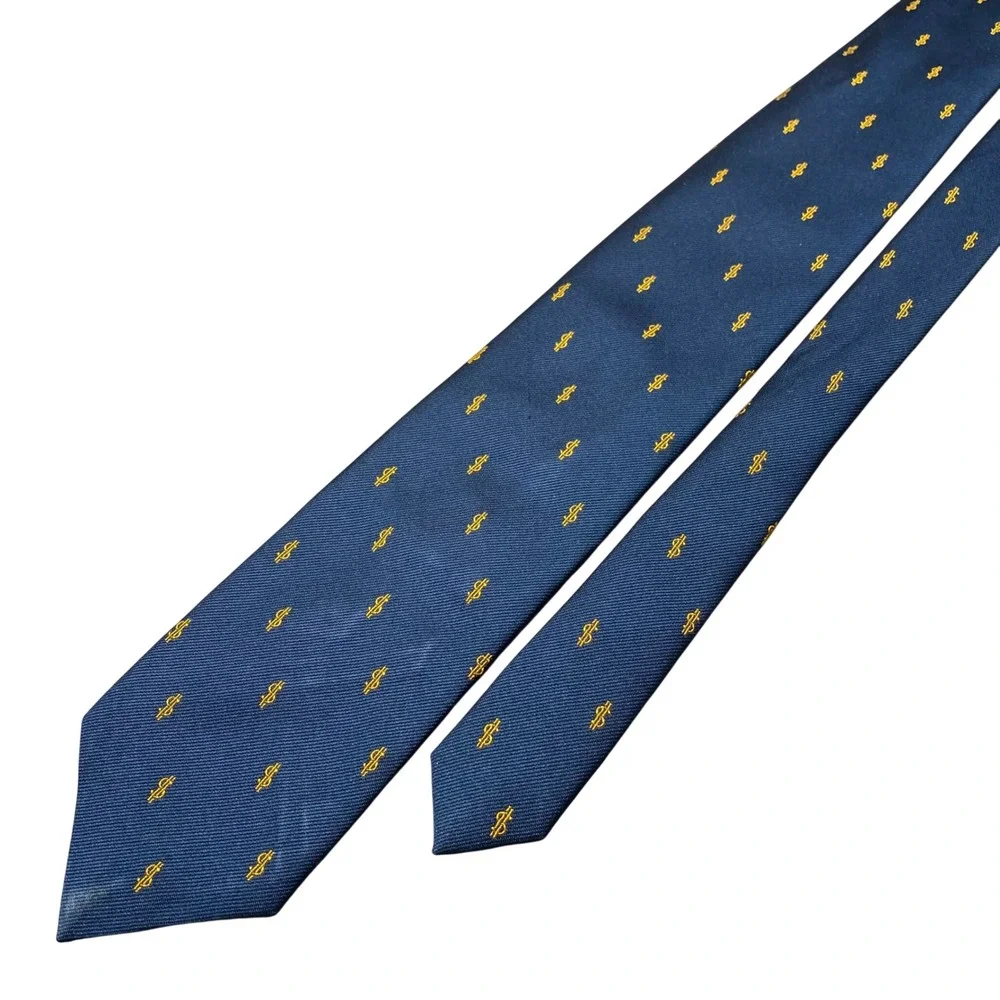 Vintage Robert Talbott Silk Dollar Sign Tie Mens Navy Gold USA Money